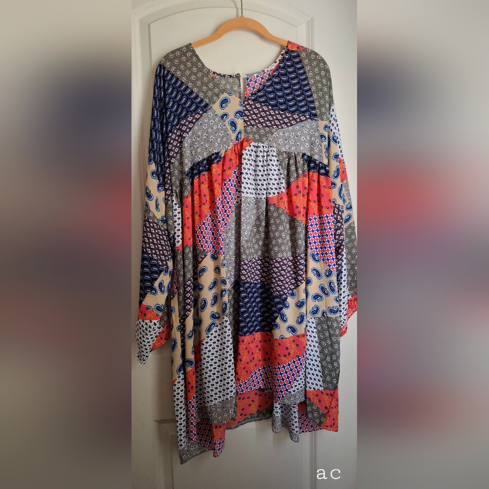 Colorful Patchwork Rayon Womens Dress Sz Os Lagenlook Boho Casual Party